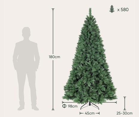 kunstkerstboom 180 cm – 580 takken, kerstboom met brandvertragend PVC