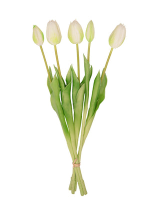 Tulpen boeket Wit/Groen - 5 stuks - 'Real Touch' Kunst tulpen - 42 cm (white/green)