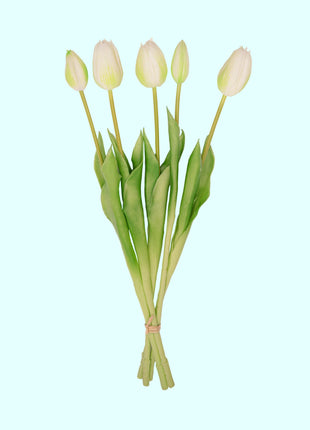 Tulpen boeket Wit/Groen - 10 stuks - 'Real Touch' Kunst tulpen - 42 cm (white/green)