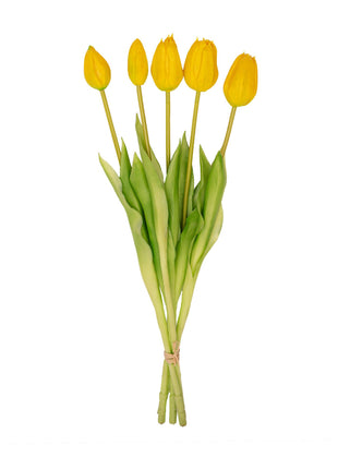 Tulpen boeket Geel - 5 stuks - 'Real Touch' Kunst tulpen - 42 cm (yellow)