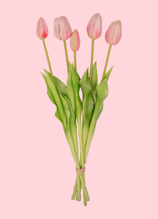 Tulpen boeket Pink - 5 stuks - 'Real Touch' Kunst tulpen - 42 cm (roze)