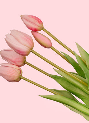 Tulpen boeket Roze - 10 stuks - 'Real Touch' Kunst tulpen - 42 cm (Pink)
