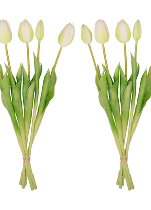 Tulpen boeket Wit/Groen - 10 stuks - 'Real Touch' Kunst tulpen - 42 cm (white/green)