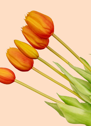 Tulpen boeket Oranje - 5 stuks - 'Real Touch' Kunst tulpen - 42 cm