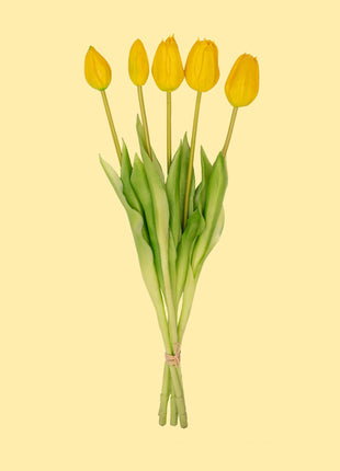 Tulpen boeket Geel - 5 stuks - 'Real Touch' Kunst tulpen - 42 cm (yellow)